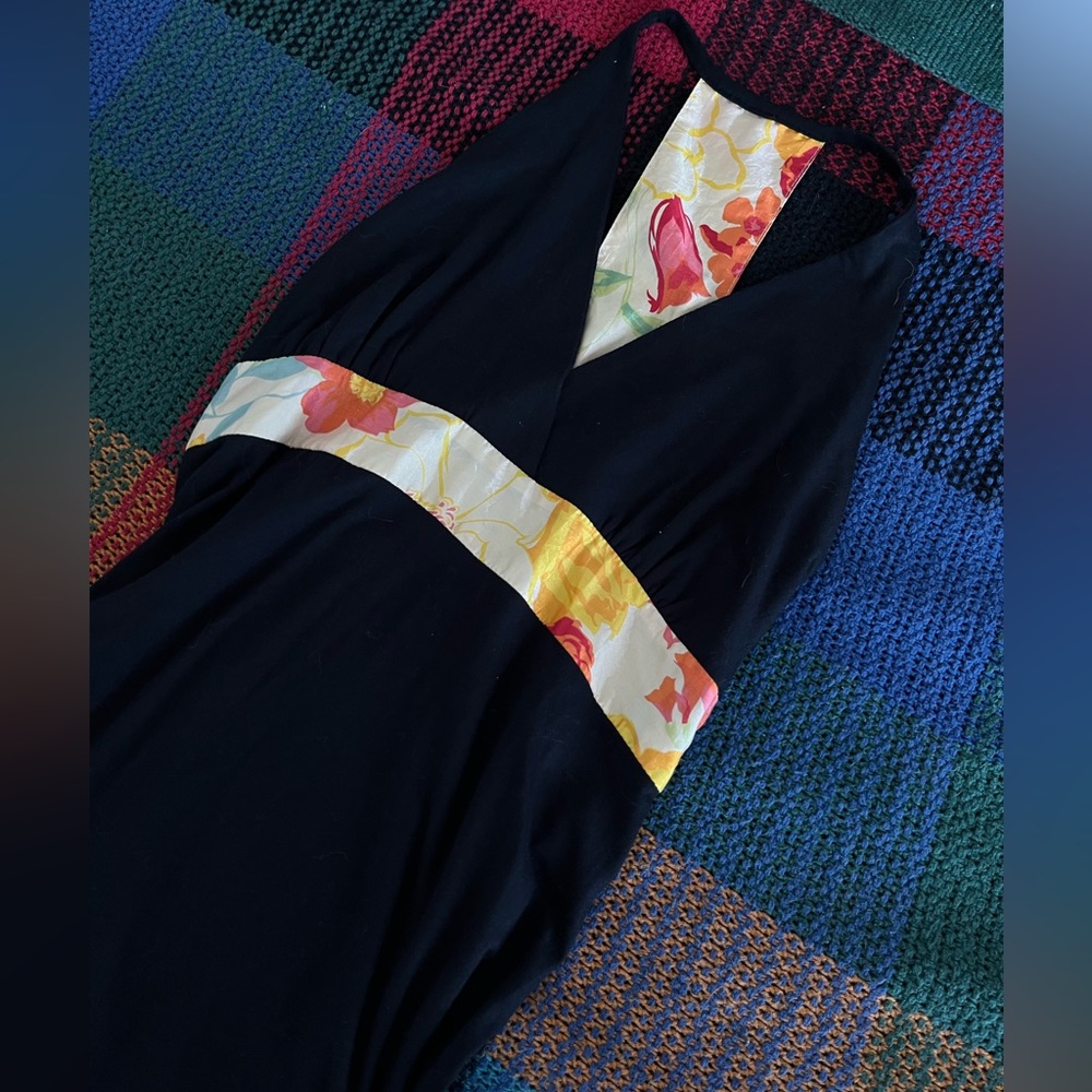 Silky Black Maxi Dress With Floral Detailing